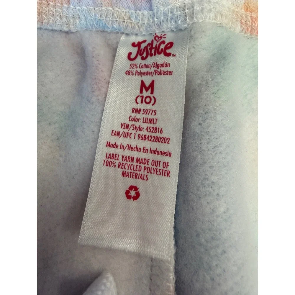 Justice Girls EDF Jogger Pants Size M 10 Pastel Floral Tie Dye Smiley Face NWT